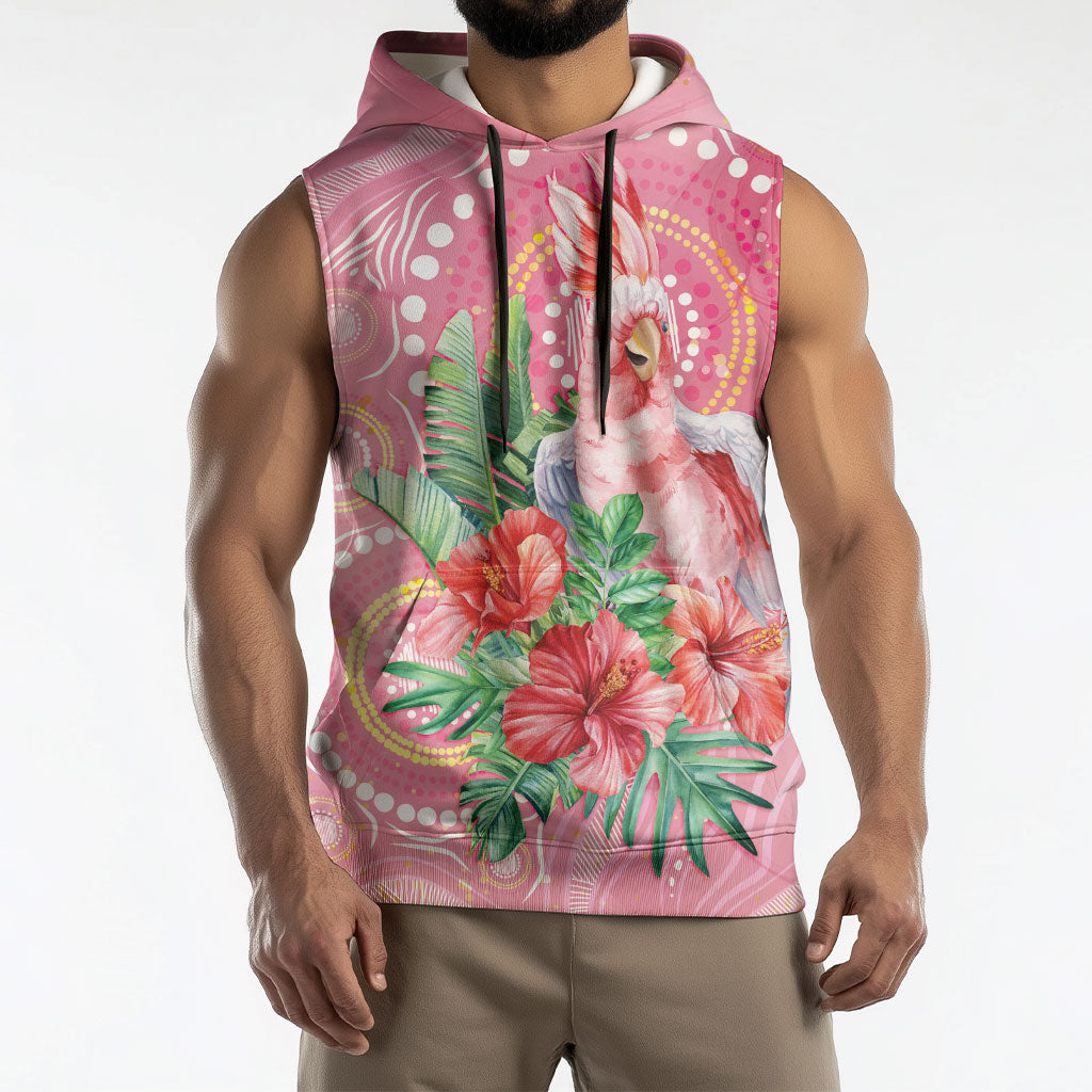 Breast Cancer Pink Cockatoo Sleeveless Hoodie Indigenous Australia Watercolor Glaze