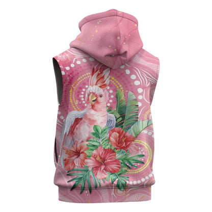 Breast Cancer Pink Cockatoo Sleeveless Zip Hoodie Indigenous Australia Watercolor Glaze