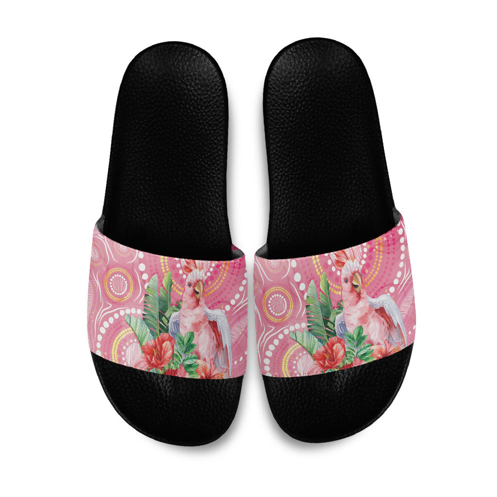 Breast Cancer Pink Cockatoo Slide Sandals Indigenous Australia Watercolor Glaze