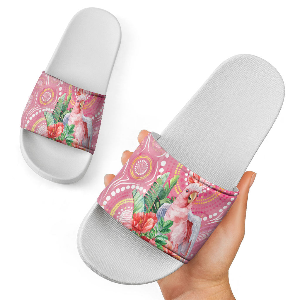 Breast Cancer Pink Cockatoo Slide Sandals Indigenous Australia Watercolor Glaze