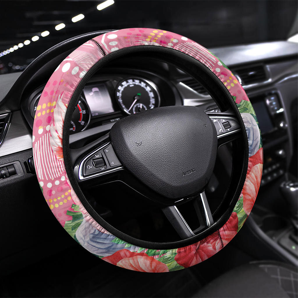Breast Cancer Pink Cockatoo Steering Wheel Cover Indigenous Australia Watercolor Glaze