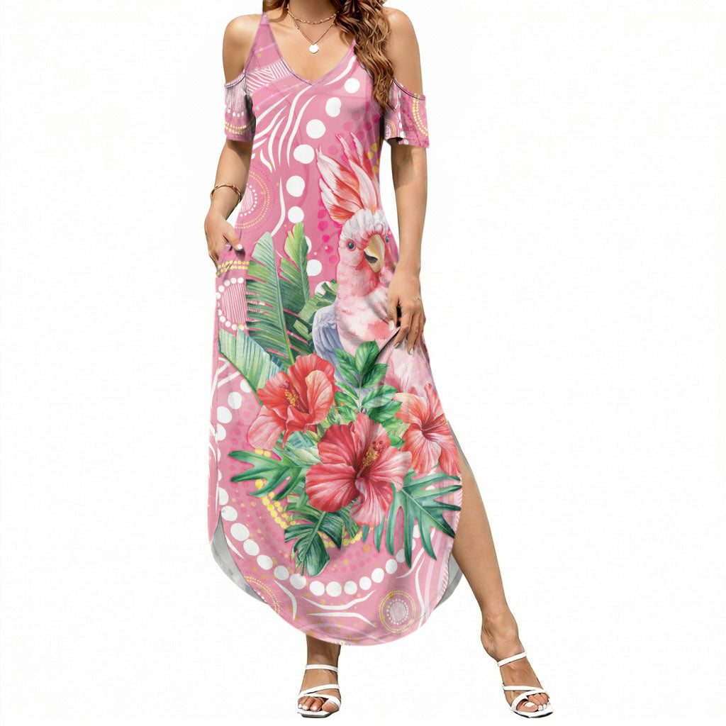 Breast Cancer Pink Cockatoo Summer Maxi Dress Indigenous Australia Watercolor Glaze