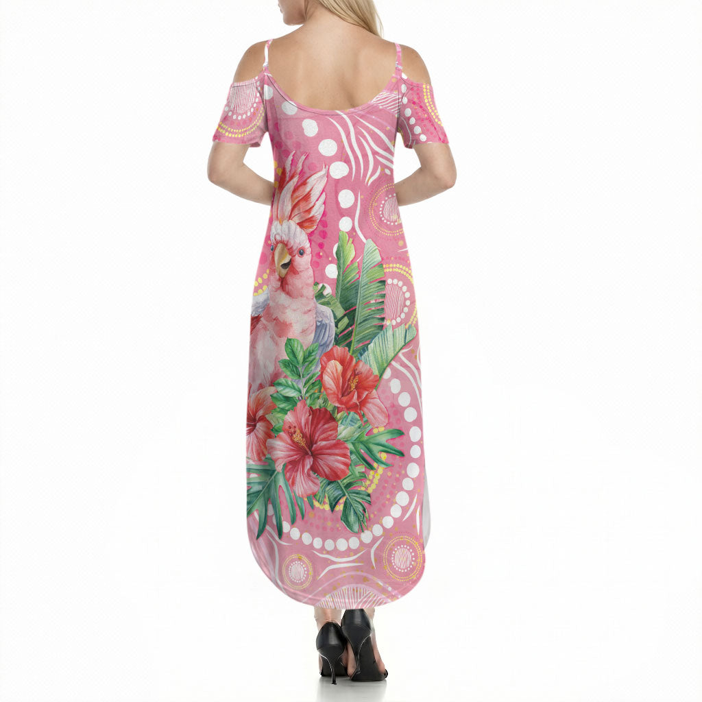 Breast Cancer Pink Cockatoo Summer Maxi Dress Indigenous Australia Watercolor Glaze