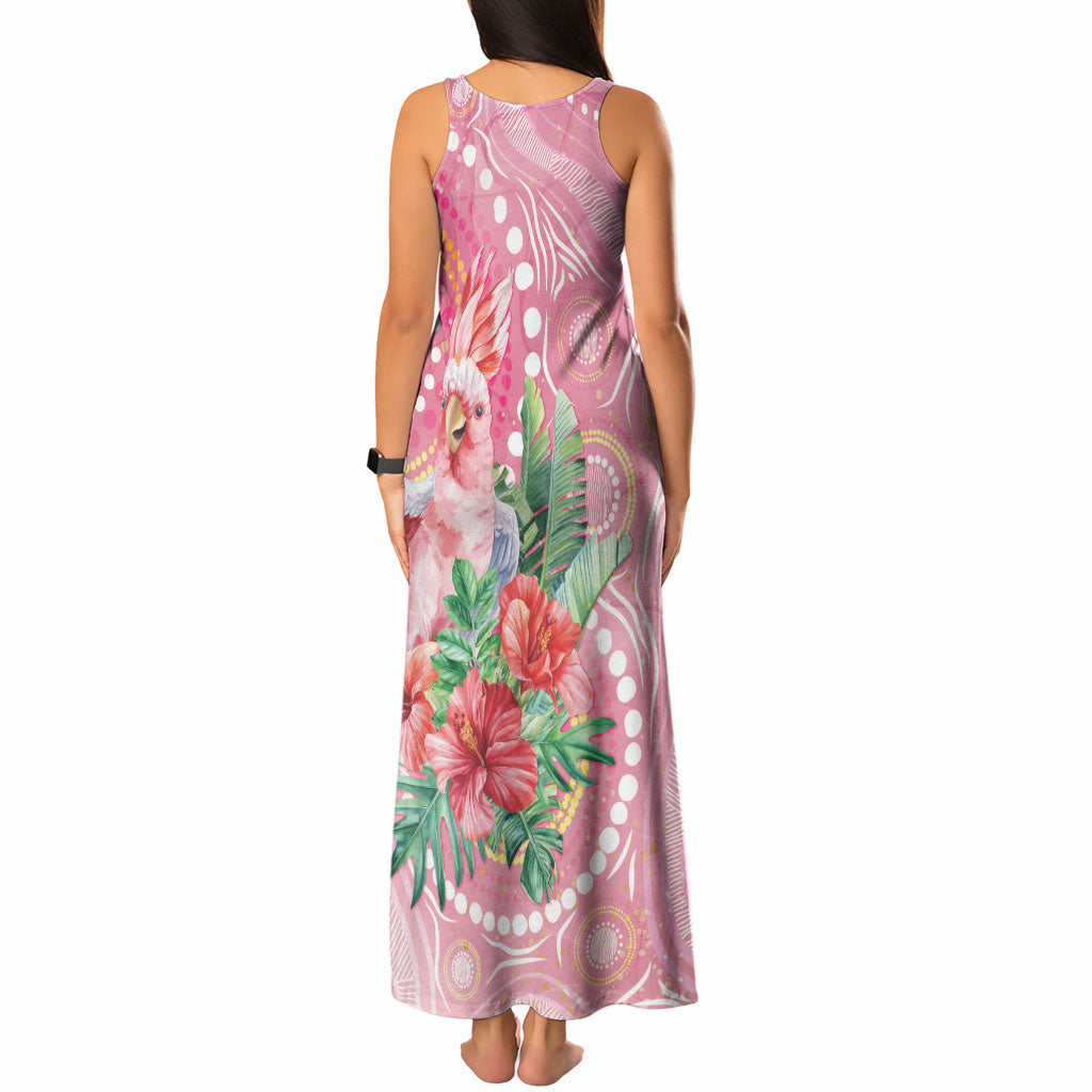 Breast Cancer Pink Cockatoo Tank Maxi Dress Indigenous Australia Watercolor Glaze
