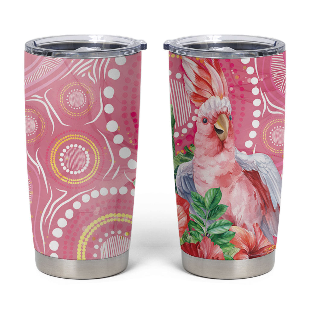 Breast Cancer Pink Cockatoo Tumbler Cup Indigenous Australia Watercolor Glaze