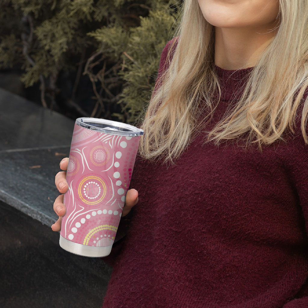 Breast Cancer Pink Cockatoo Tumbler Cup Indigenous Australia Watercolor Glaze