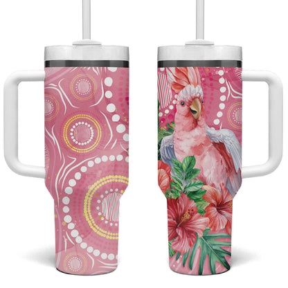 Breast Cancer Pink Cockatoo Tumbler With Handle Indigenous Australia Watercolor Glaze
