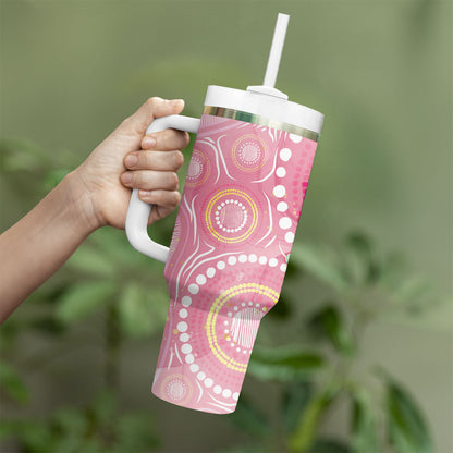 Breast Cancer Pink Cockatoo Tumbler With Handle Indigenous Australia Watercolor Glaze