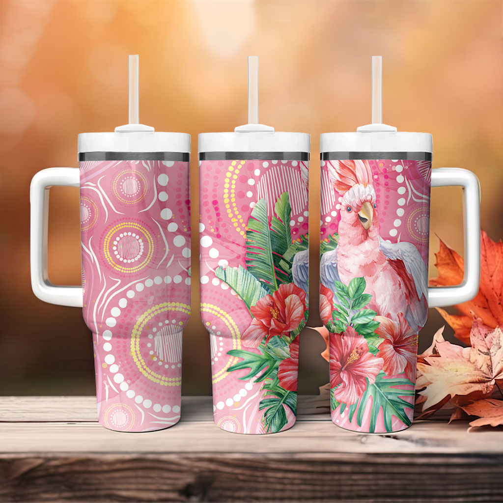 Breast Cancer Pink Cockatoo Tumbler With Handle Indigenous Australia Watercolor Glaze