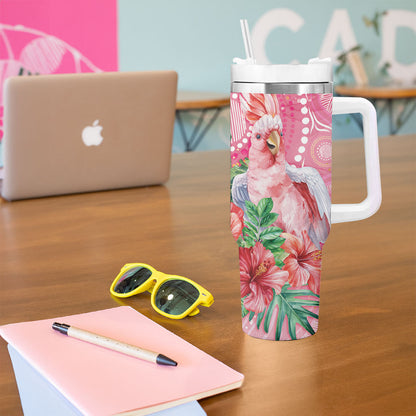 Breast Cancer Pink Cockatoo Tumbler With Handle Indigenous Australia Watercolor Glaze