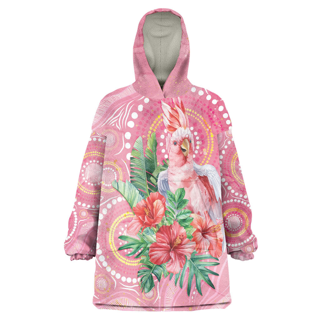 Breast Cancer Pink Cockatoo Wearable Blanket Hoodie Indigenous Australia Watercolor Glaze