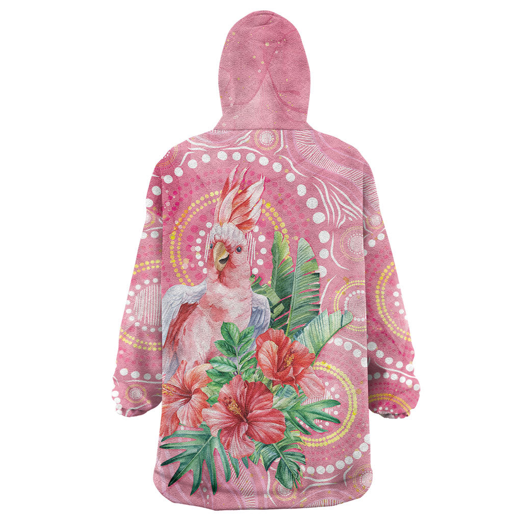 Breast Cancer Pink Cockatoo Wearable Blanket Hoodie Indigenous Australia Watercolor Glaze