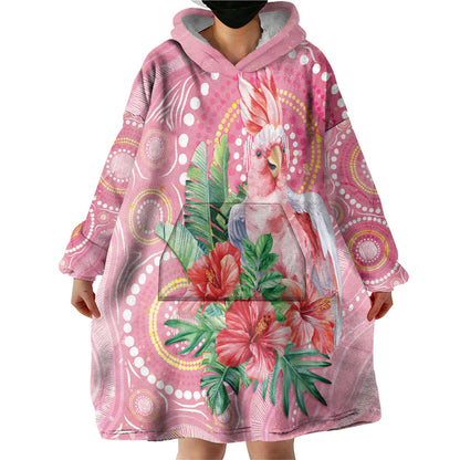 Breast Cancer Pink Cockatoo Wearable Blanket Hoodie Indigenous Australia Watercolor Glaze