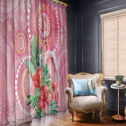 Breast Cancer Pink Cockatoo Window Curtain Indigenous Australia Watercolor Glaze