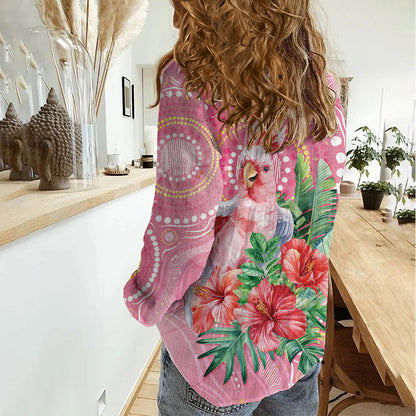 Breast Cancer Pink Cockatoo Women Casual Shirt Indigenous Australia Watercolor Glaze