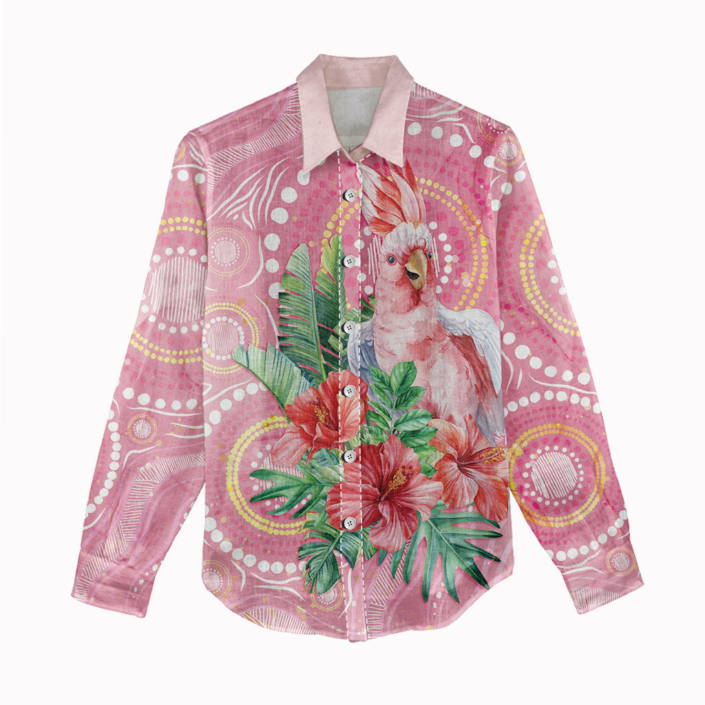 Breast Cancer Pink Cockatoo Women Casual Shirt Indigenous Australia Watercolor Glaze