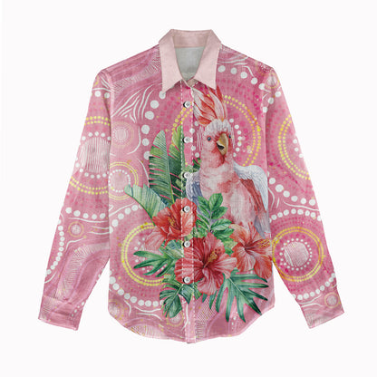 Breast Cancer Pink Cockatoo Women Casual Shirt Indigenous Australia Watercolor Glaze