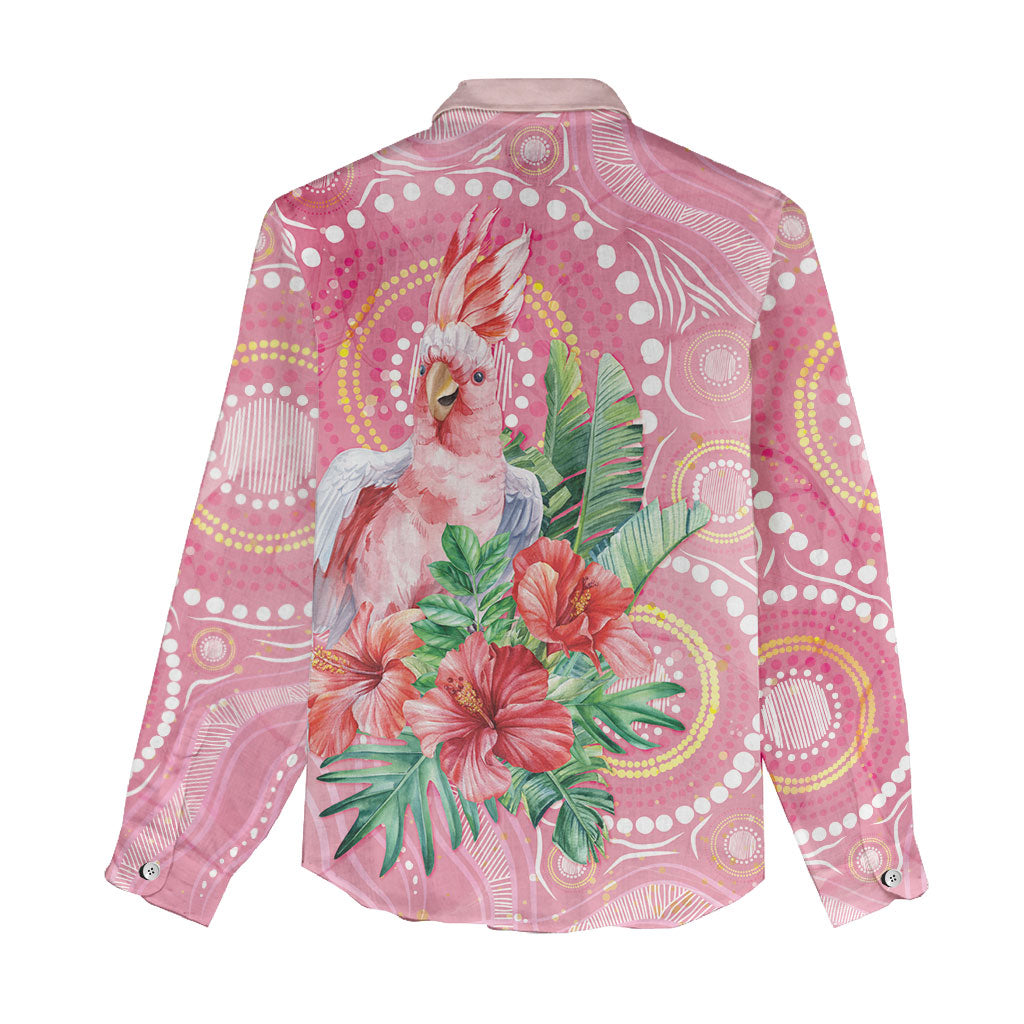 Breast Cancer Pink Cockatoo Women Casual Shirt Indigenous Australia Watercolor Glaze