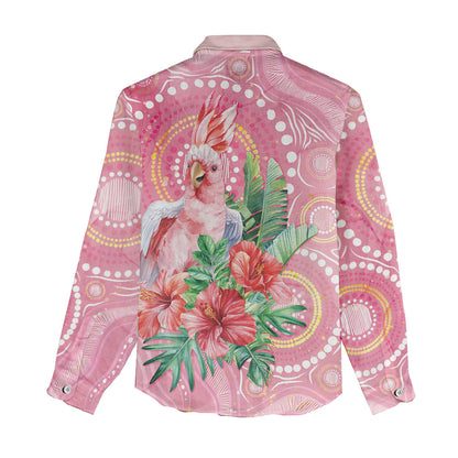 Breast Cancer Pink Cockatoo Women Casual Shirt Indigenous Australia Watercolor Glaze