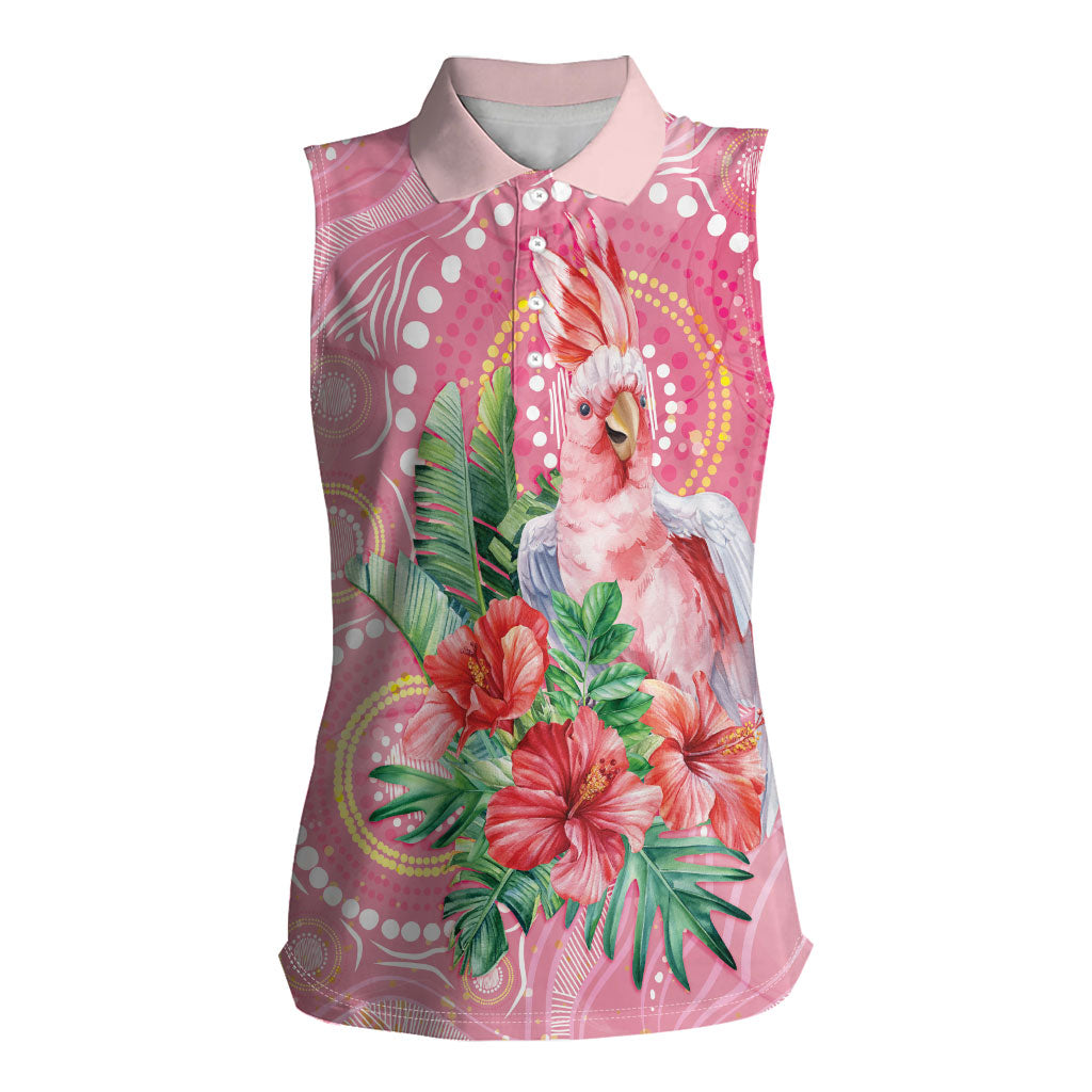 Breast Cancer Pink Cockatoo Women Sleeveless Polo Shirt Indigenous Australia Watercolor Glaze