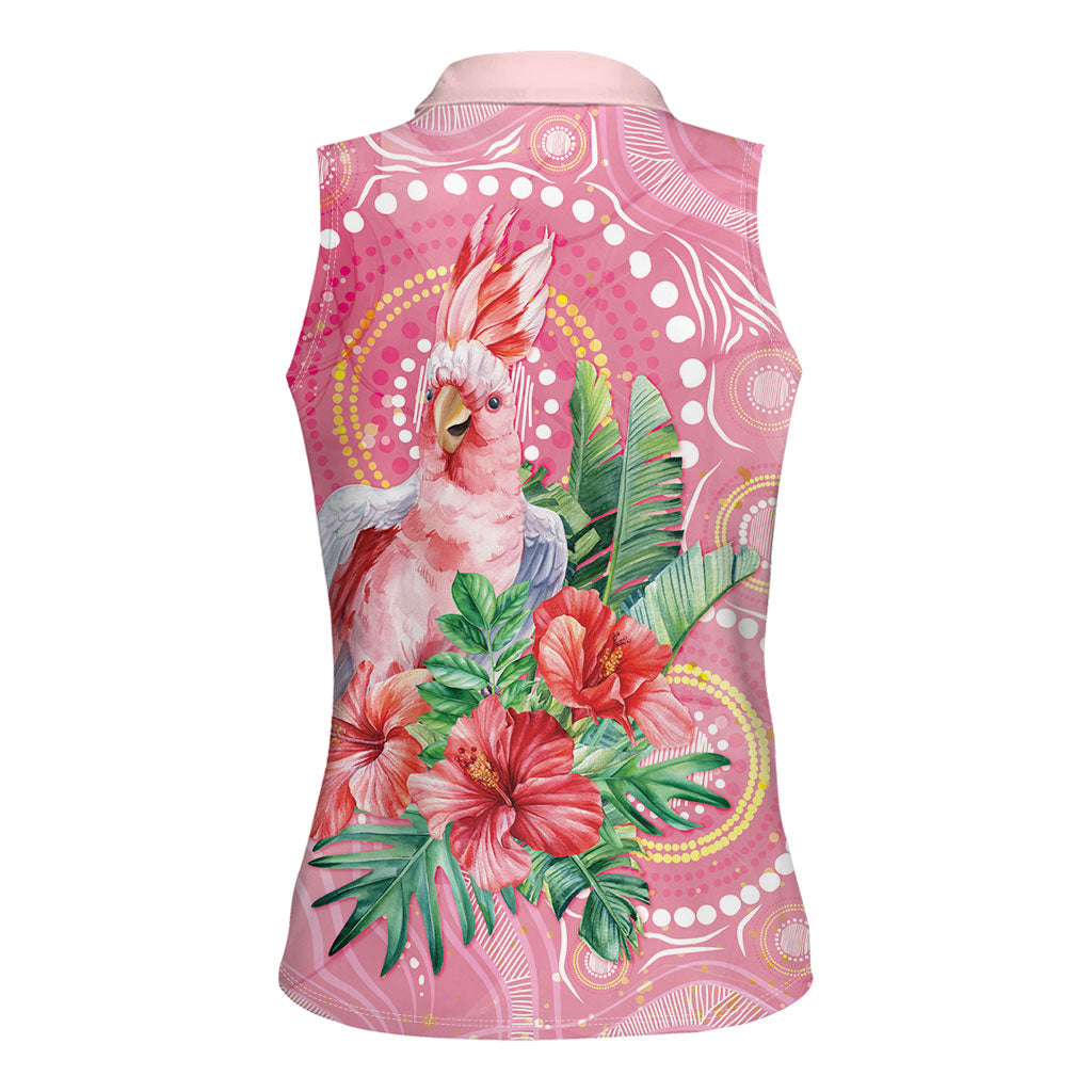 Breast Cancer Pink Cockatoo Women Sleeveless Polo Shirt Indigenous Australia Watercolor Glaze
