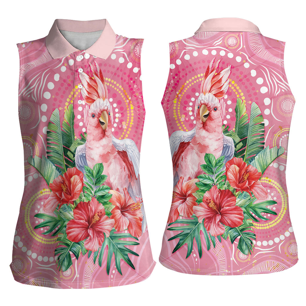 Breast Cancer Pink Cockatoo Women Sleeveless Polo Shirt Indigenous Australia Watercolor Glaze