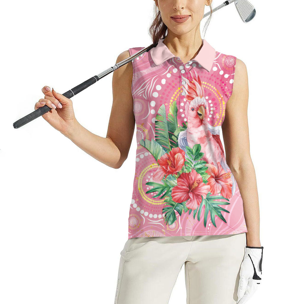 Breast Cancer Pink Cockatoo Women Sleeveless Polo Shirt Indigenous Australia Watercolor Glaze