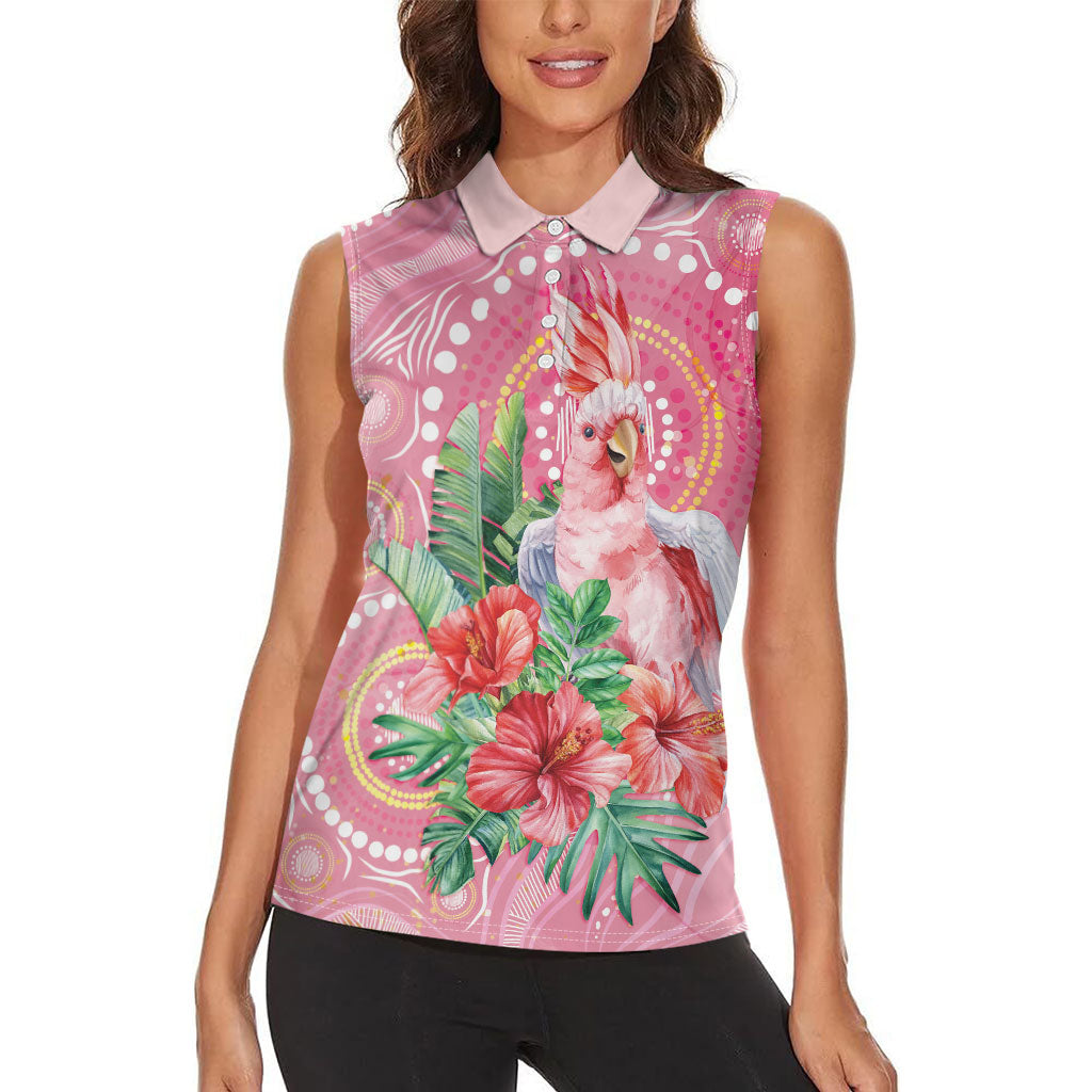 Breast Cancer Pink Cockatoo Women Sleeveless Polo Shirt Indigenous Australia Watercolor Glaze