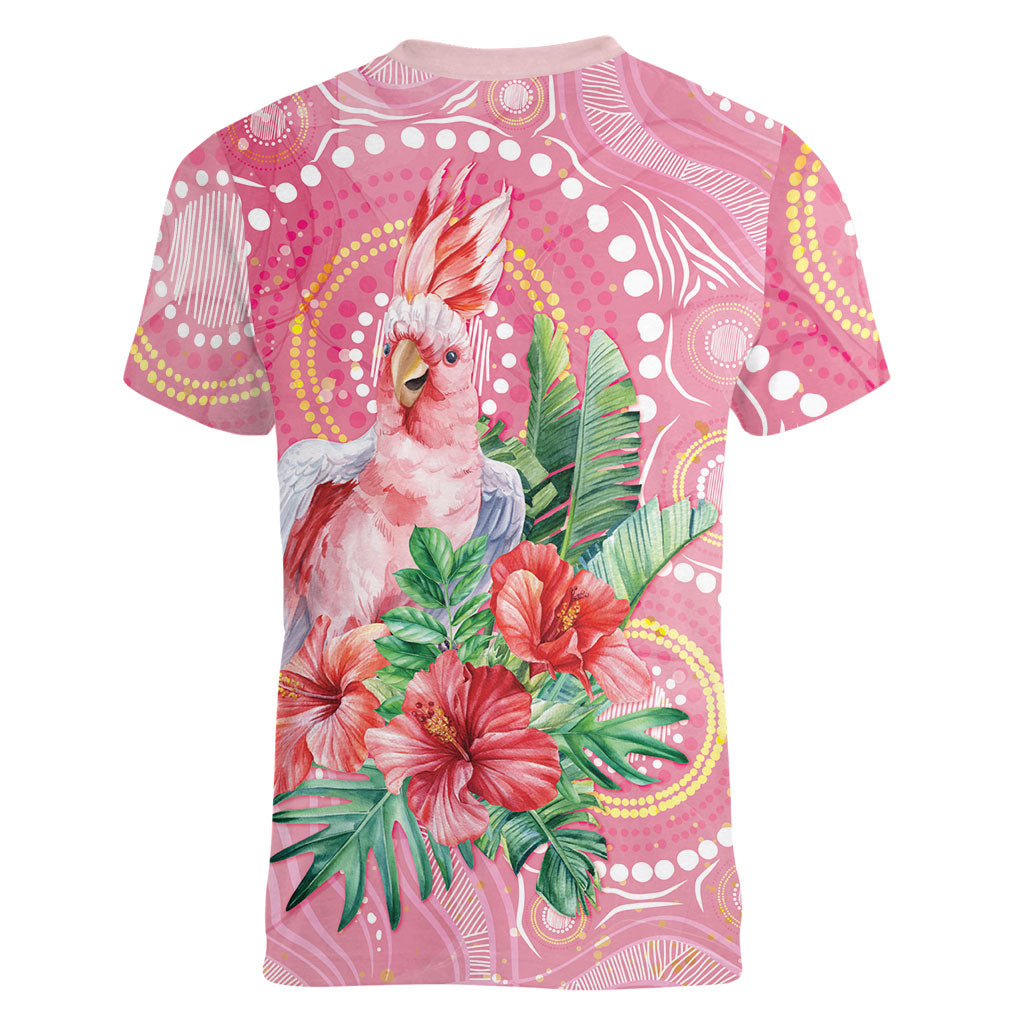 Breast Cancer Pink Cockatoo Women V-Neck T-Shirt Indigenous Australia Watercolor Glaze