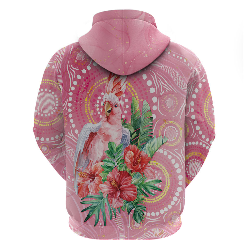 Breast Cancer Pink Cockatoo Zip Hoodie Indigenous Australia Watercolor Glaze