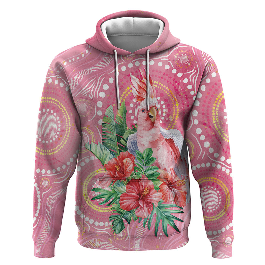 Breast Cancer Pink Cockatoo Zip Hoodie Indigenous Australia Watercolor Glaze