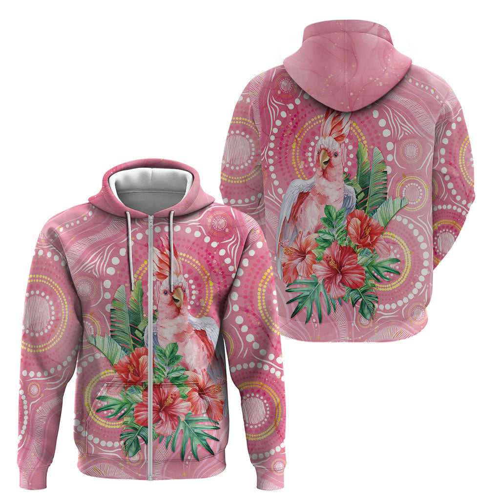 Breast Cancer Pink Cockatoo Zip Hoodie Indigenous Australia Watercolor Glaze