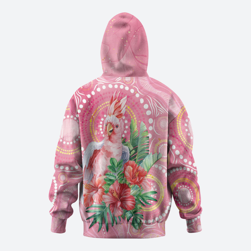 Breast Cancer Pink Cockatoo Zip Hoodie Indigenous Australia Watercolor Glaze