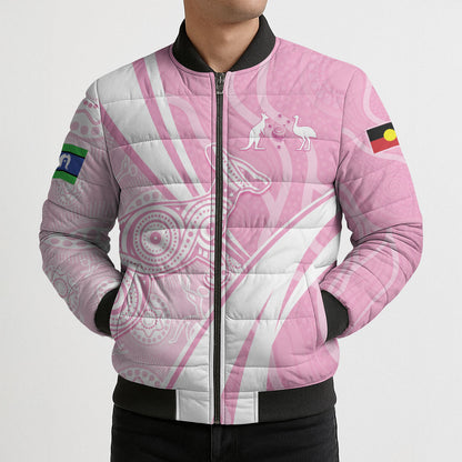 Australia Bowls Personalised Indigenous Pink Round Bomber Puffer Jacket