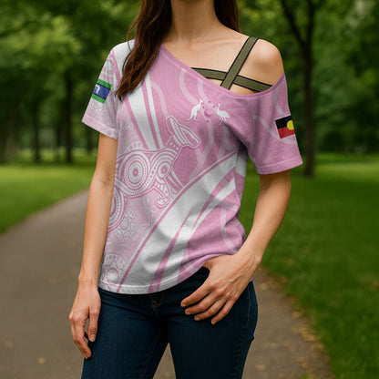 Australia Bowls Personalised Indigenous Pink Round Cross Shoulder Shirt