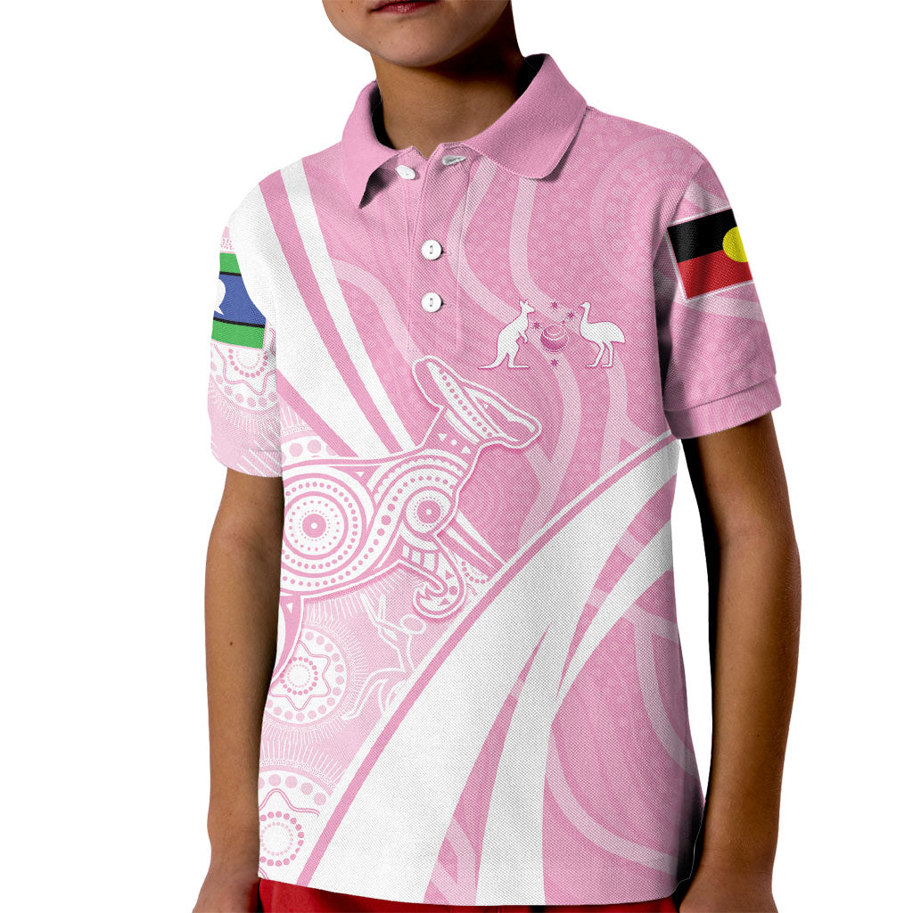 Australia Bowls Personalised Indigenous Pink Round Kid Polo Shirt