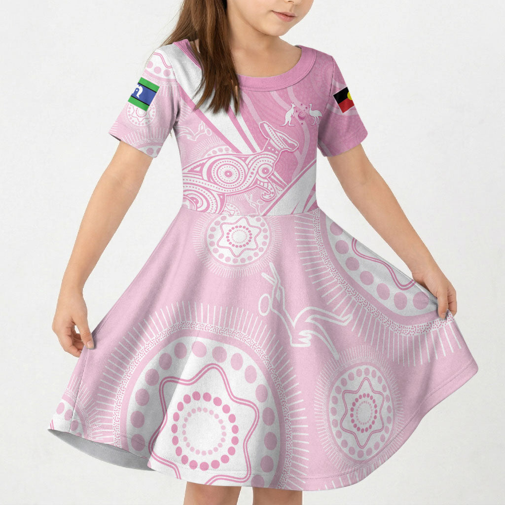 Australia Bowls Personalised Indigenous Pink Round Kid Short Sleeve Dress