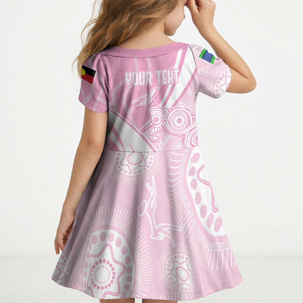 Australia Bowls Personalised Indigenous Pink Round Kid Short Sleeve Dress