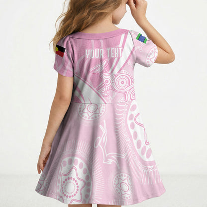 Australia Bowls Personalised Indigenous Pink Round Kid Short Sleeve Dress