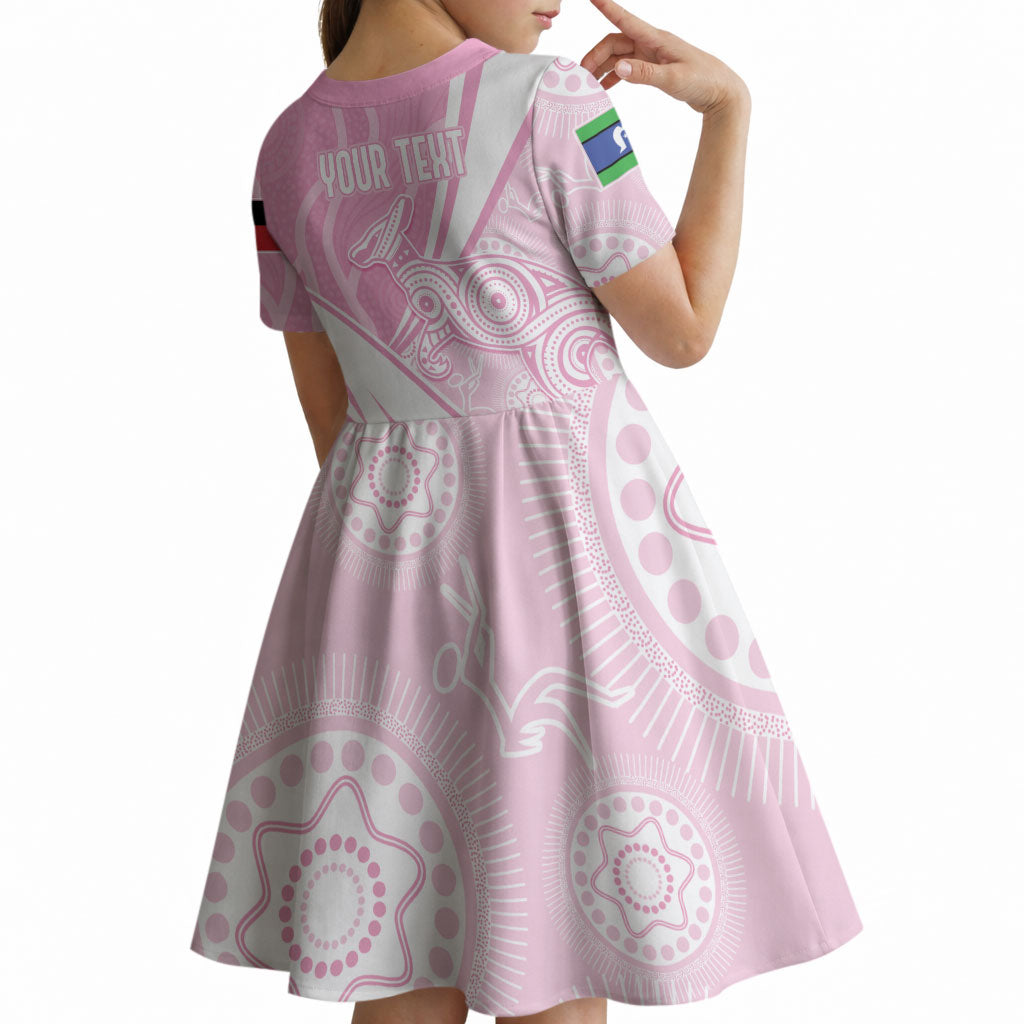 Australia Bowls Personalised Indigenous Pink Round Kid Short Sleeve Dress
