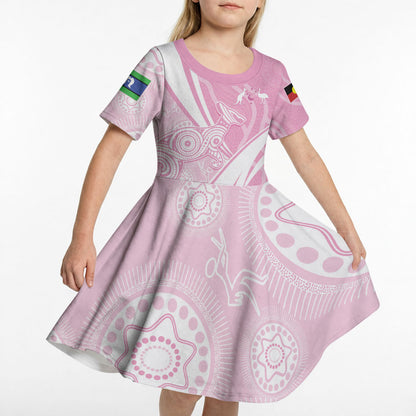 Australia Bowls Personalised Indigenous Pink Round Kid Short Sleeve Dress