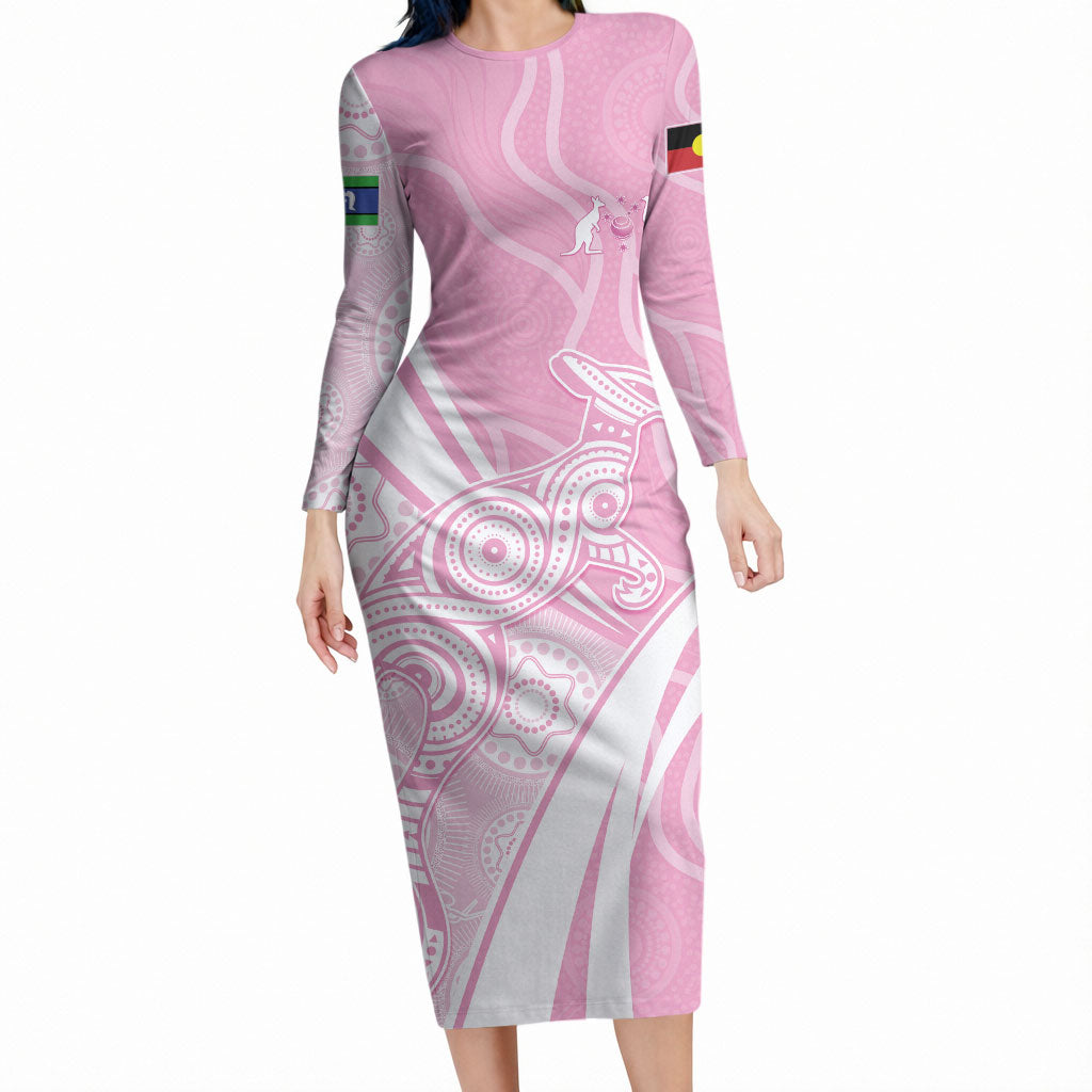 Australia Bowls Personalised Indigenous Pink Round Long Sleeve Bodycon Dress
