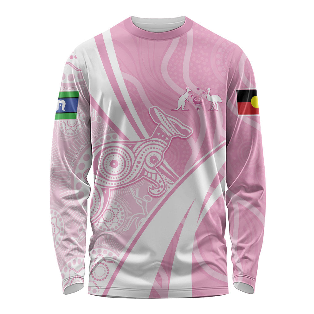 Australia Bowls Personalised Indigenous Pink Round Long Sleeve Shirt