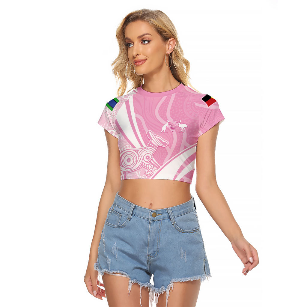 Australia Bowls Personalised Indigenous Pink Round Raglan Cropped T Shirt