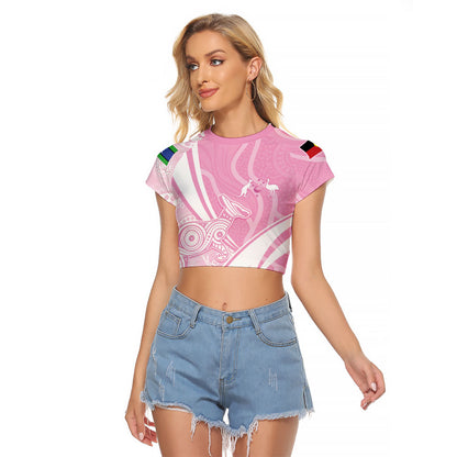 Australia Bowls Personalised Indigenous Pink Round Raglan Cropped T Shirt