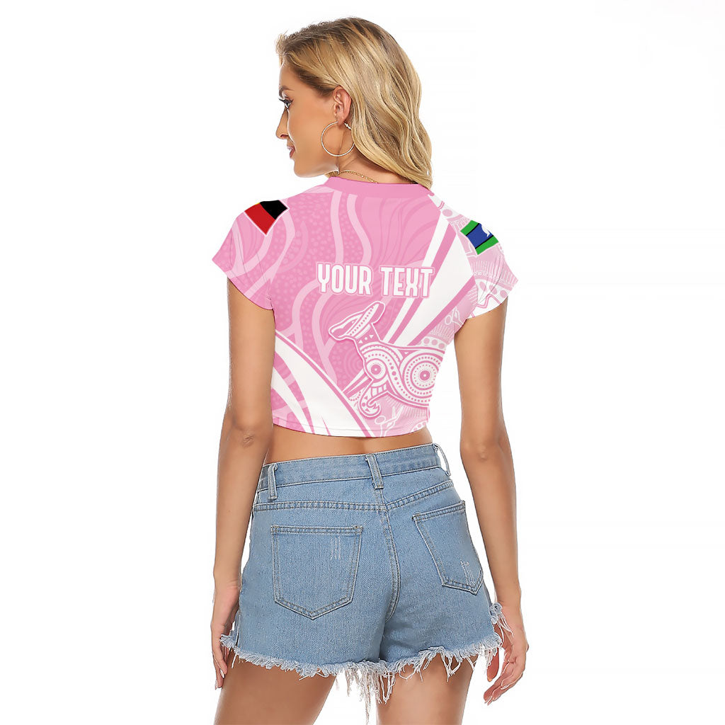 Australia Bowls Personalised Indigenous Pink Round Raglan Cropped T Shirt