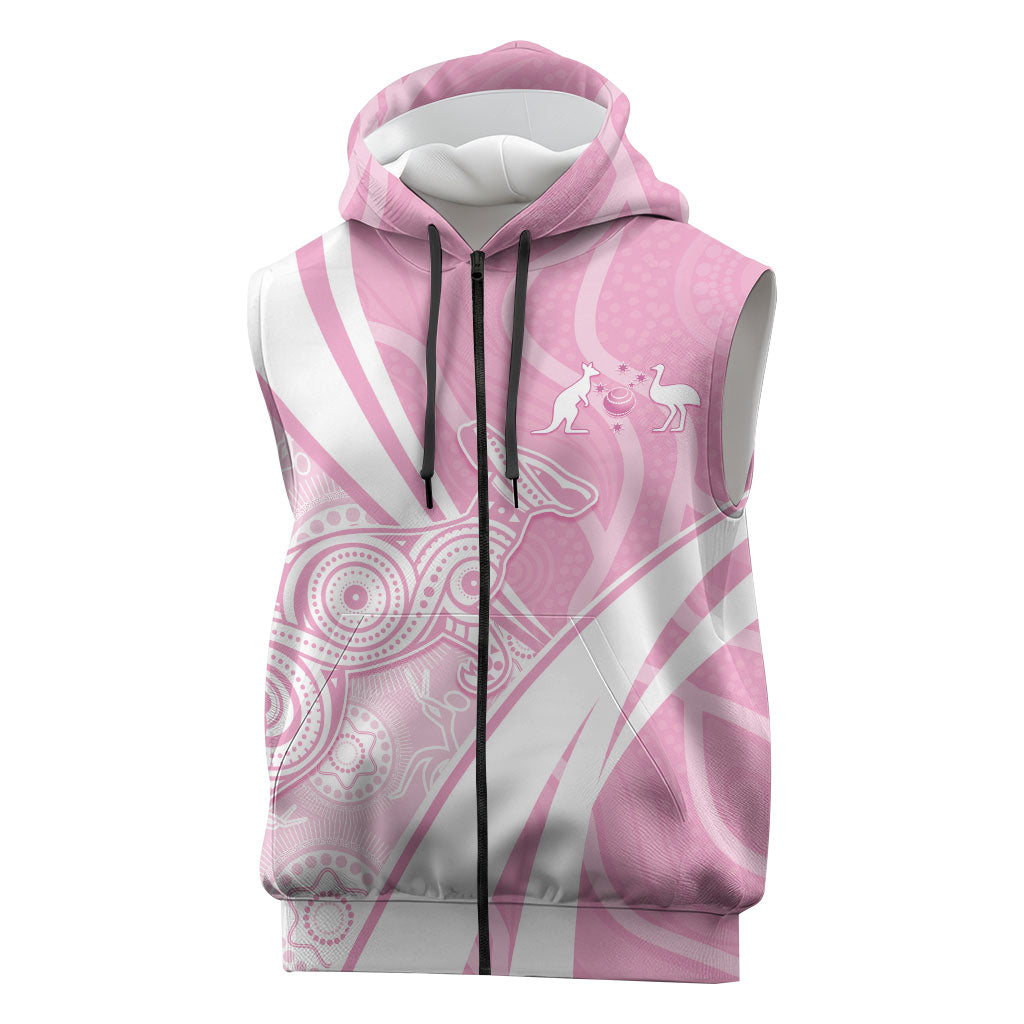 Australia Bowls Personalised Indigenous Pink Round Sleeveless Zip Hoodie