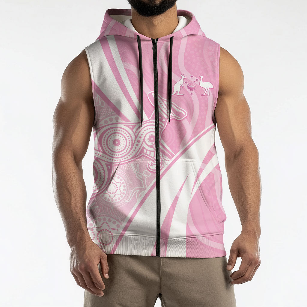 Australia Bowls Personalised Indigenous Pink Round Sleeveless Zip Hoodie