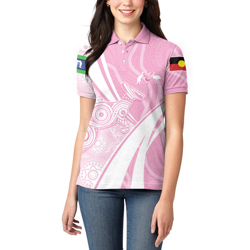 Australia Bowls Personalised Indigenous Pink Round Women Polo Shirt