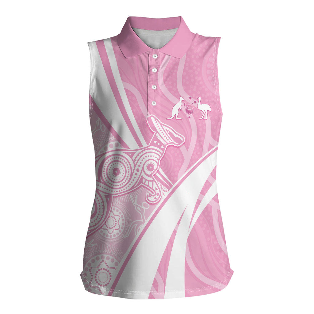Australia Bowls Personalised Indigenous Pink Round Women Sleeveless Polo Shirt